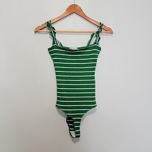 Reformation Sz M Hampton Bodysuit in Green and White